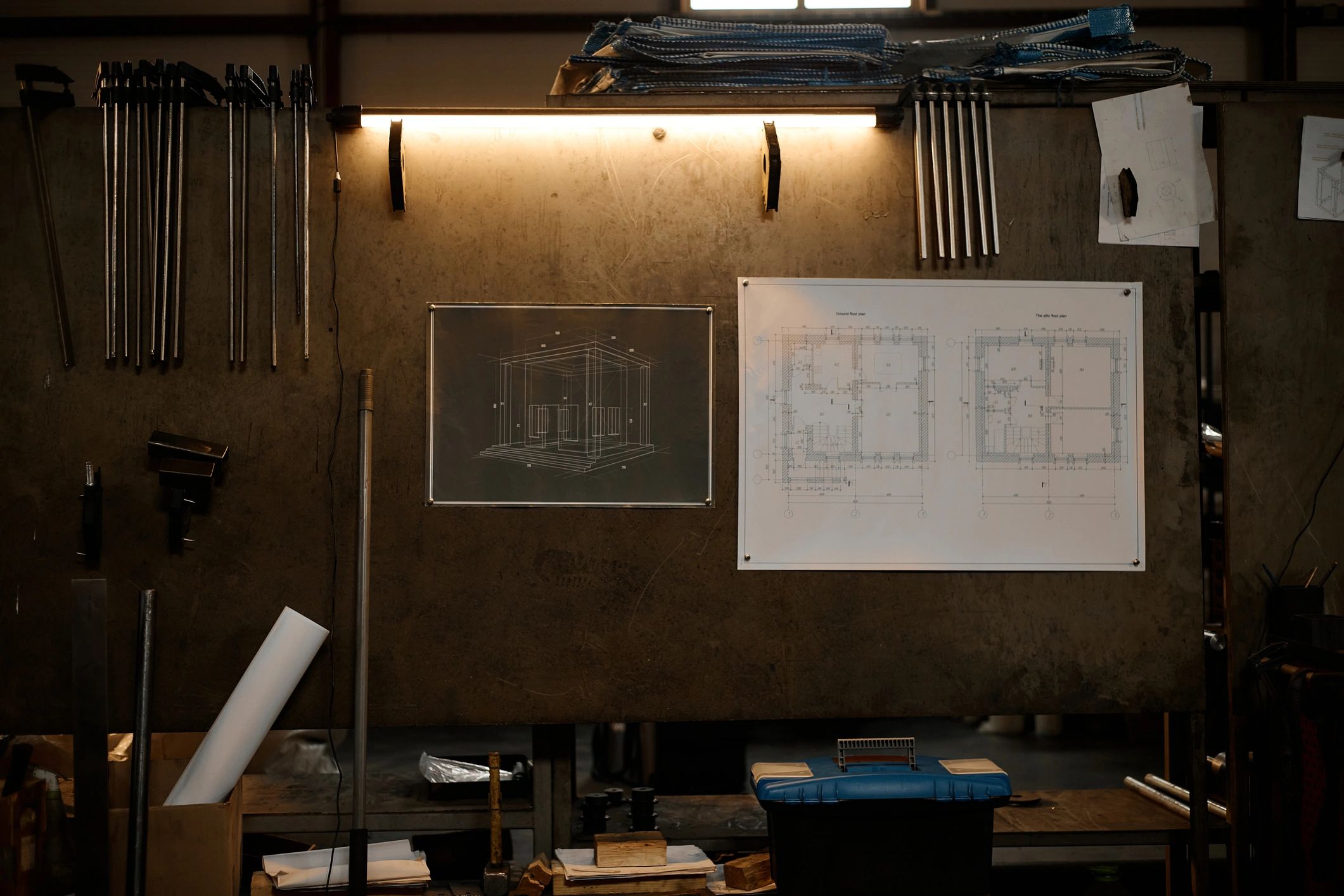 Construction planning materials representing residential project coordination